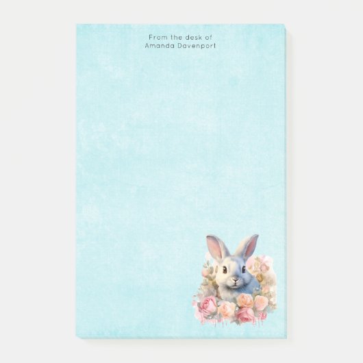 Post-it® Lapin avec une guirlande de roses Mignon (Devant)