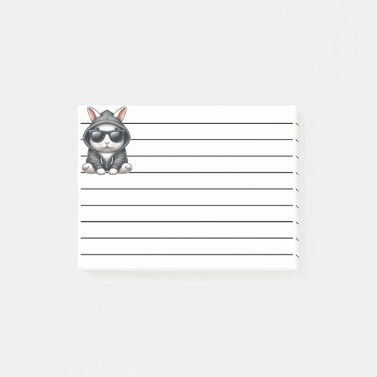 Post-it® Lapin Blanc Cool en Capuche et Lunettes de Soleil (Devant)
