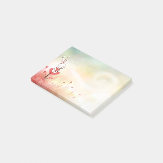 Post-it® Lapin de coeurs d'amour (Incliné)