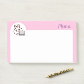 Post-it® Lapin de dessin animé ordinateur rose (Sur un bureau)
