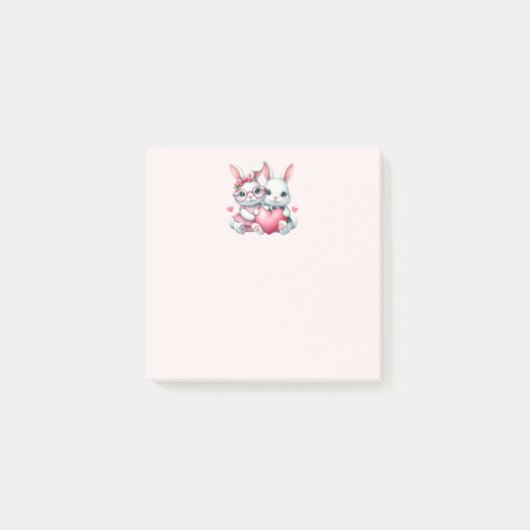 Post-it® Lapins mignons partageant un cœur (Devant)