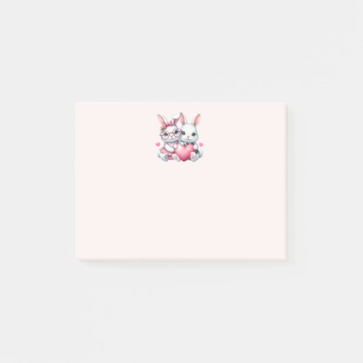Post-it® Lapins mignons partageant un cœur (Devant)