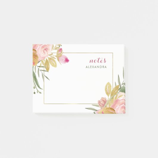 Post-it® L'aquarelle fleurit rose et or de | floraux sur le (Devant)