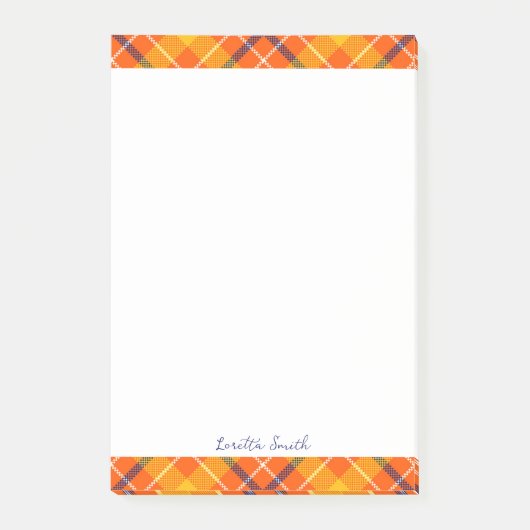 Post-it® Large 4x6 Custom Fall Orange Gingham Plaid Pattern (Devant)