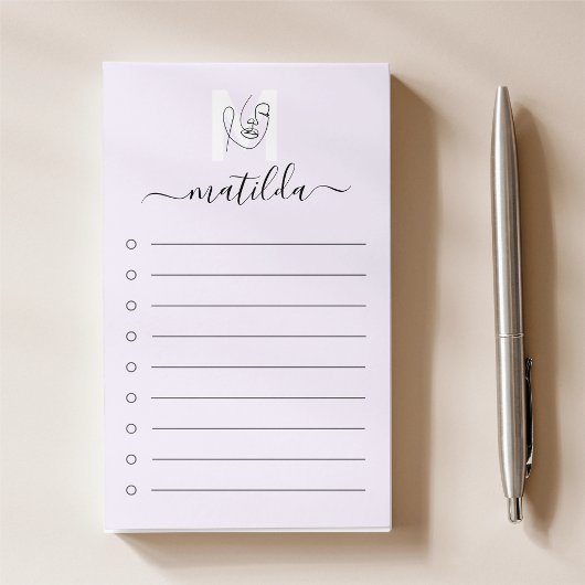Post-it® Lavande Femme Face Line Art & Script Monogramme