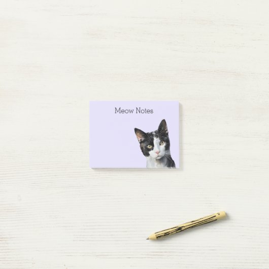 Post-it® Lavande Noir Blanc Kitty Chat (Sur un bureau)