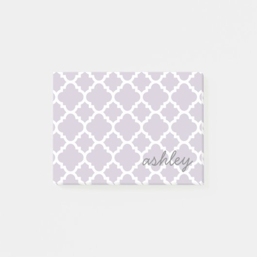 Post-it® Lavendar Quatrefoil Motif avec nom de script (Devant)