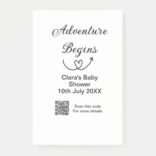 Post-it® L'aventure commence baby shower scan QR code coeur (Devant)