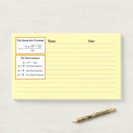 Post-it® Le Bloc-notes Discriminant & Formule Quadratique (Sur un bureau)