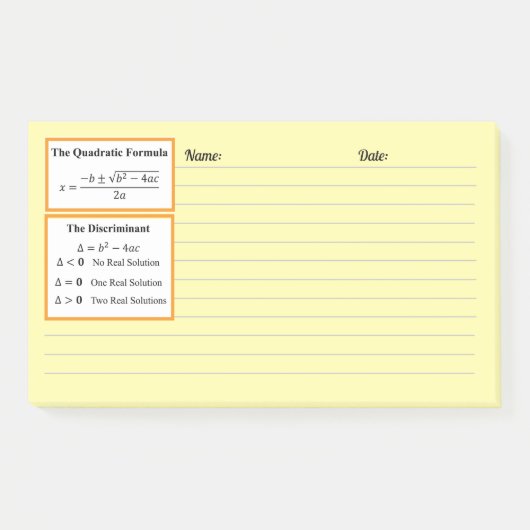 Post-it® Le Bloc-notes Discriminant & Formule Quadratique (Devant)