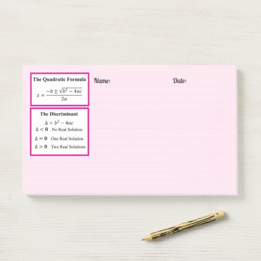 Post-it® Le Bloc-notes Discriminant & Formule Quadratique (Sur un bureau)
