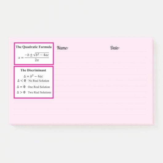 Post-it® Le Bloc-notes Discriminant & Formule Quadratique (Devant)