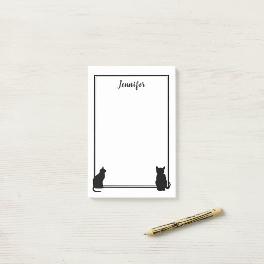 Post-it® Le chat noir moderne silhouette le blanc (Sur un bureau)