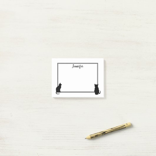 Post-it® Le chat noir moderne silhouette le blanc (Sur un bureau)