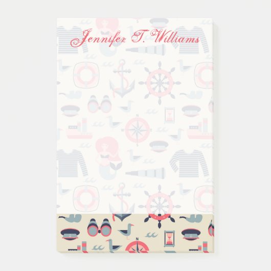 Post-it® Le motif | d'espèce marine ajoutent votre nom (Devant)