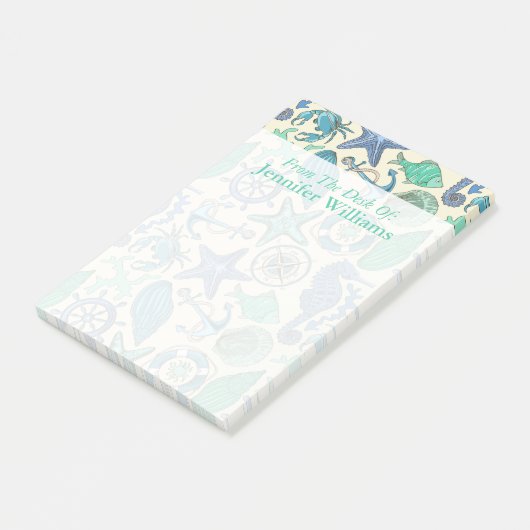 Post-it® Le motif turquoise | d'animaux de mer ajoutent (Incliné)