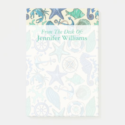 Post-it® Le motif turquoise | d'animaux de mer ajoutent (Devant)