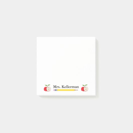 Post-it® Le nom du professeur avec des pommes et crayonnent (Devant)