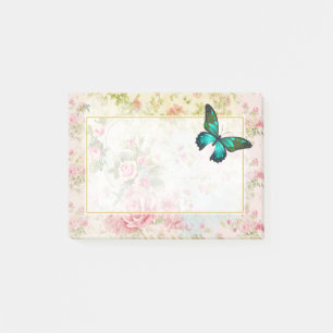 Post-it® Le papillon vert d'Emeraude sur le collage Vintage