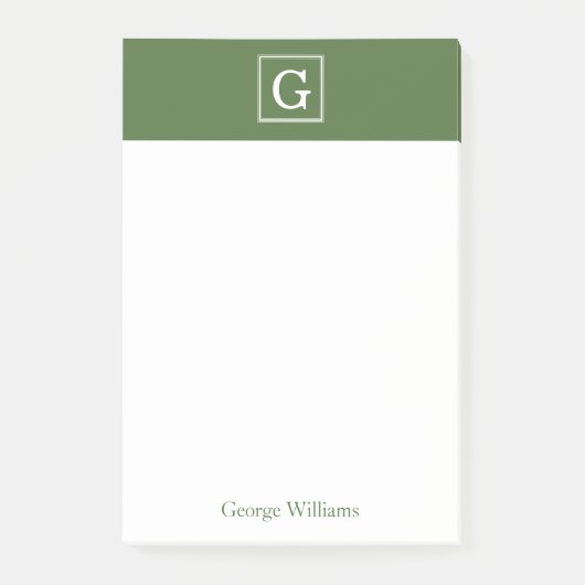 Post-it® Le vert olive a encadré le monogramme personnalisé (Devant)