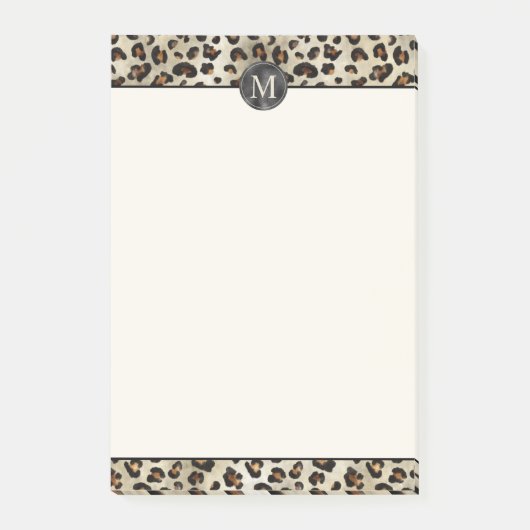 Post-it® Leopard Animal Print With Black Faux Foil Monogram (Devant)