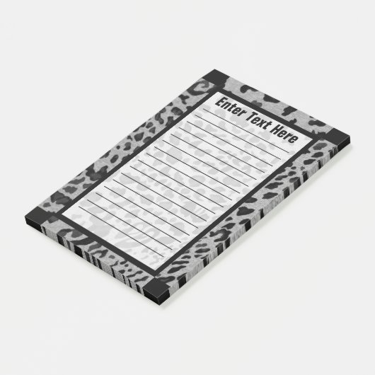 Post-it® "Léopard noir et gris" 4x6 RAYÉ (Incliné)