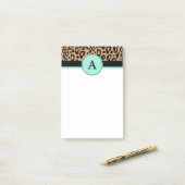 Post-it® Leopard Turquoise Monogramme Imprimer Post Notes (Sur un bureau)