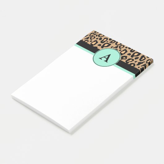 Post-it® Leopard Turquoise Monogramme Imprimer Post Notes (Incliné)