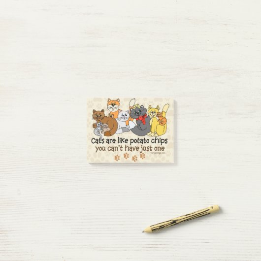 Post-it® Les chats sont comme des pommes chips (Sur un bureau)