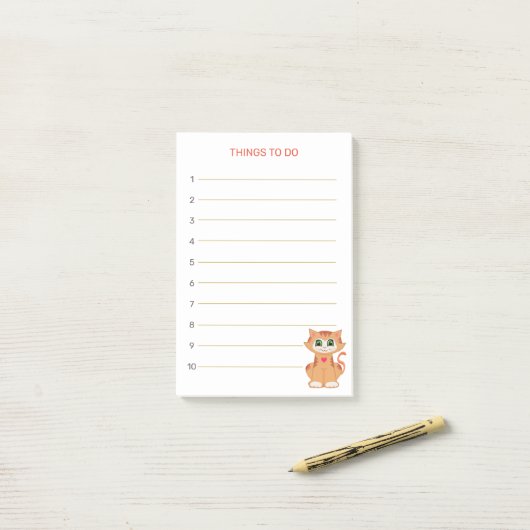 Post-it® Les choses à faire & Tabby Ginger Kitty Chat (Sur un bureau)