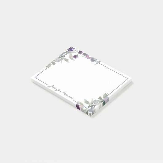 Post-it® Les fleurs d'aquarelle bordeaux et violets personn (Incliné)