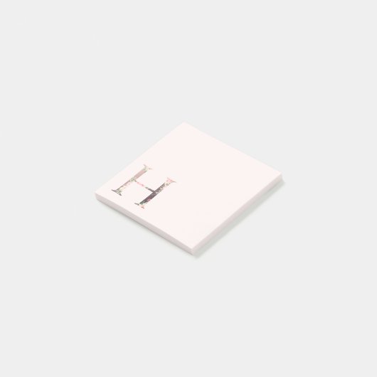 Post-it® LETTRE Florale "H" Notes du monogramme (Incliné)
