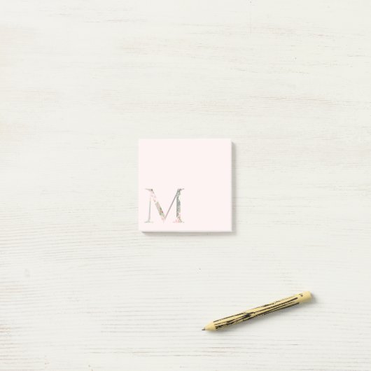 Post-it® LETTRE Florale "M" Notes du monogramme (Sur un bureau)
