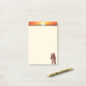 Post-it® Lever du soleil, calligraphie et mignon chiot chie (Sur un bureau)