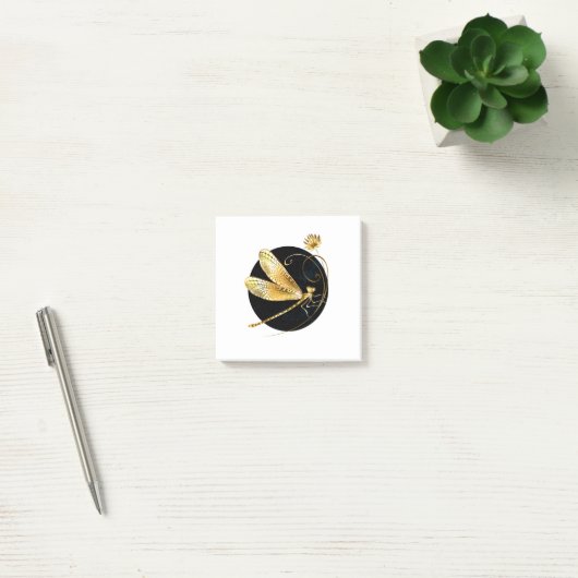 Post-it® libellule d'or en cercle noir (Bureau)