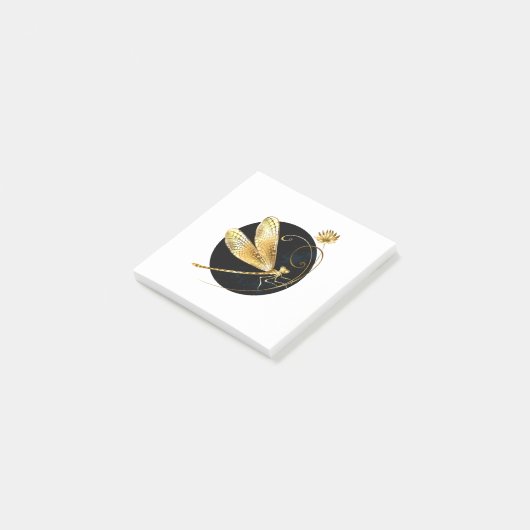 Post-it® libellule d'or en cercle noir (Incliné)