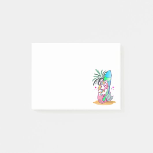 Post-it® Licorne avec planche de surf sur la plage (Devant)