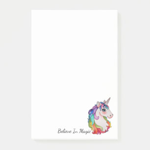 Post-it® Licorne d'aquarelle avec des cheveux d'arc-en-ciel