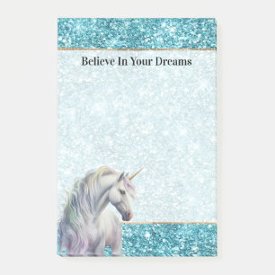 Post-it® Licorne Turquoise Aqua Paillettes