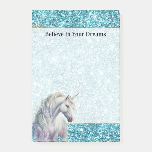 Post-it® Licorne Turquoise Aqua Paillettes (Devant)