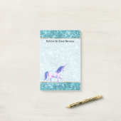 Post-it® Licorne Violette Turquoise Aqua Paillettes (Sur un bureau)