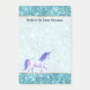 Post-it® Licorne Violette Turquoise Aqua Paillettes