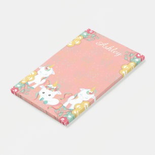 Post-it® Licornes Florales Personnalisées sur Fond Rose Pêc