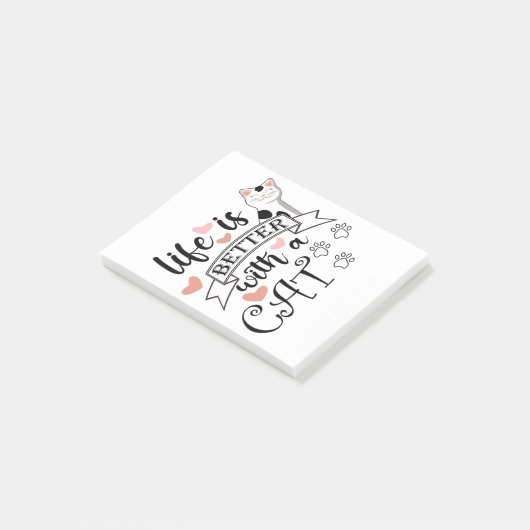 Post-it® Life is Better With a Cat quote slogan (Incliné)