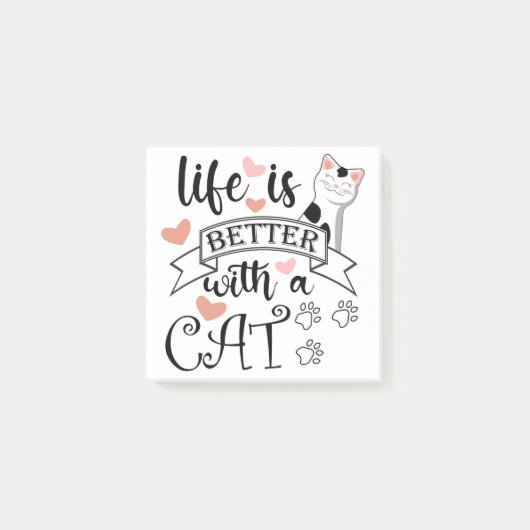 Post-it® Life is Better With a Cat quote slogan (Devant)