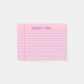 Post-it® Lignes de carnet Rose Ajouter Votre Nom (Devant)