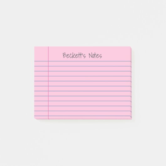 Post-it® Lignes de carnet Rose Ajouter Votre Nom (Devant)