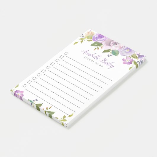 Post-it® Lilac Floral Monogrammed Lined To Do List (Incliné)