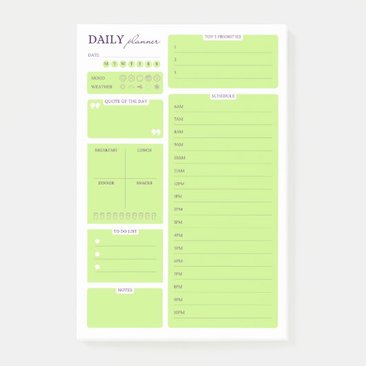 Post-it® Lime Green Minimalist Daily Planner Template (Devant)