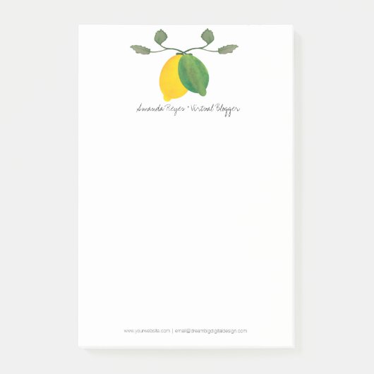 Post-it® Limoncillo minimaliste à l'aquarelle et citron (Devant)